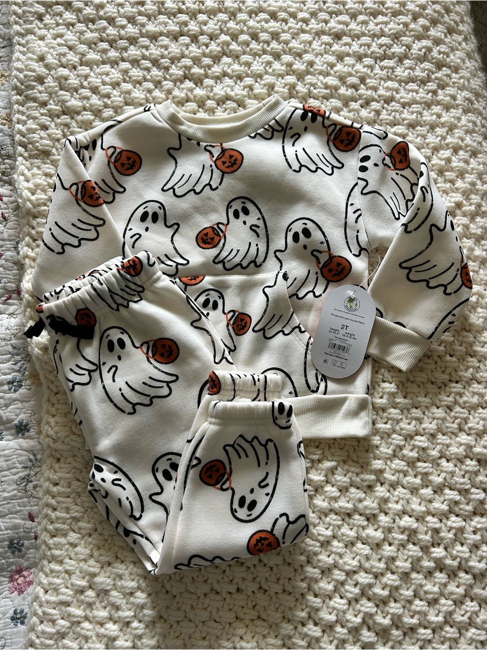 wonder nation Cream Ghost Print One-Piece Bodysuit with Orange Pumpkin Accents